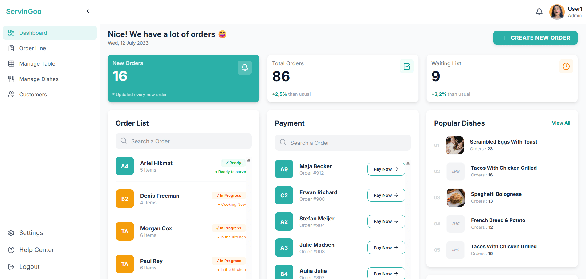 Servingoo AI Restaurant POS Dashboard Preview